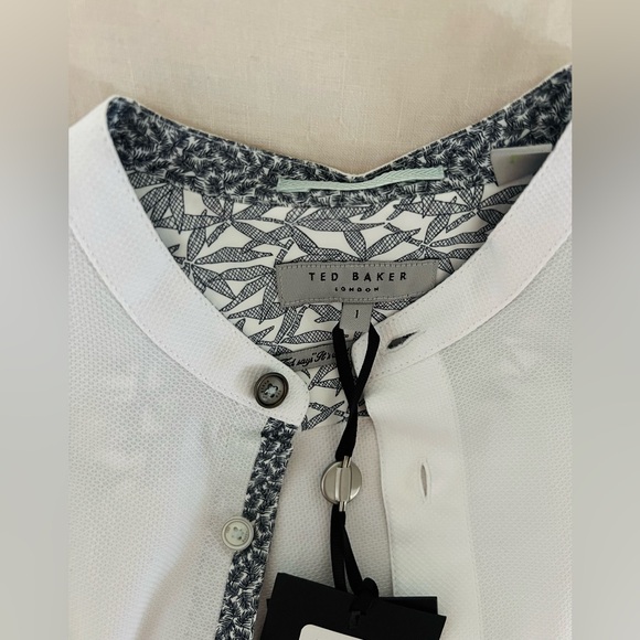 Ted Baker NWT Mens Short Sleeve Button Up Grandad Collar in White Size 1 / XS - Picture 7 of 9